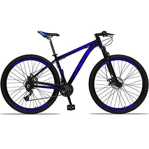 Bicicleta Aro 29 Drais 21V Câmbios e Trocador Shimano Freio a Disco MTB PRETO+AZUL 15