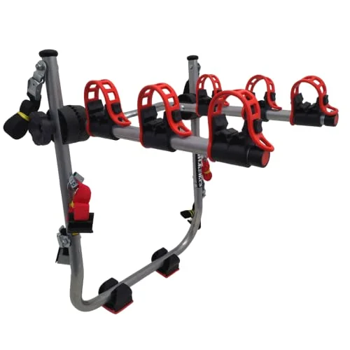 Transbike Prata com Tira Vermelha para 3 Bicicletas - Compatível com Sedan e Hatch