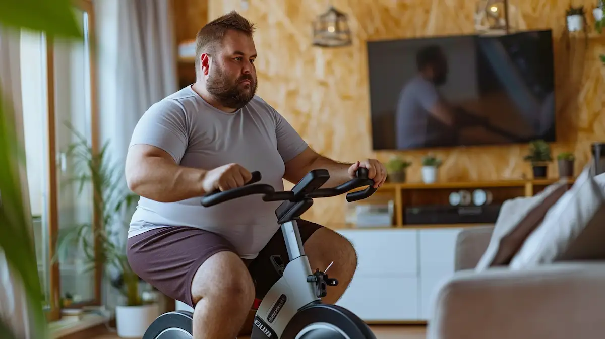 Bicicleta ergométrica para emagrecer no centro da sala de exercícios.