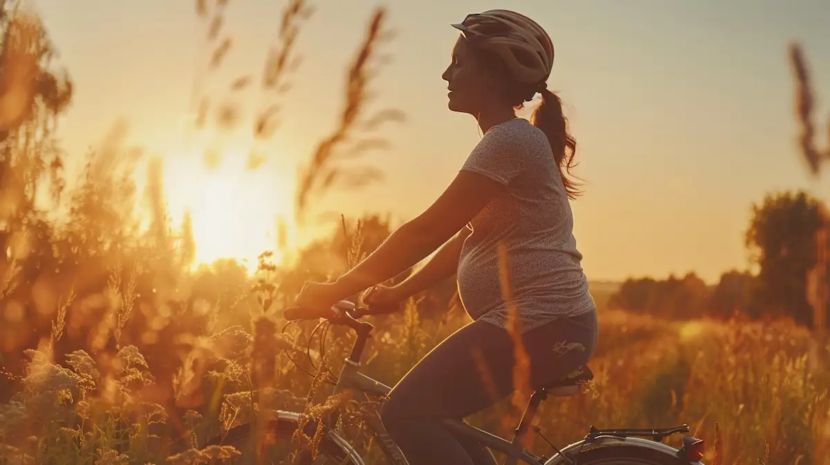 Mulher grávida andando de bicicleta